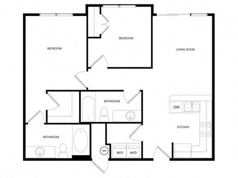 Floor plan for 2 beds, 2 baths, 893 sqft